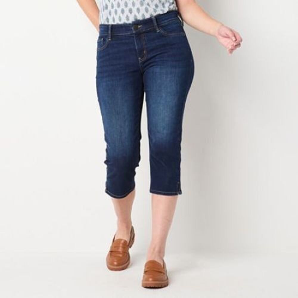 Liz Claiborne Sara Crop Jeans Womens 12 Blue Dark Wash Slimming Stretch NEW